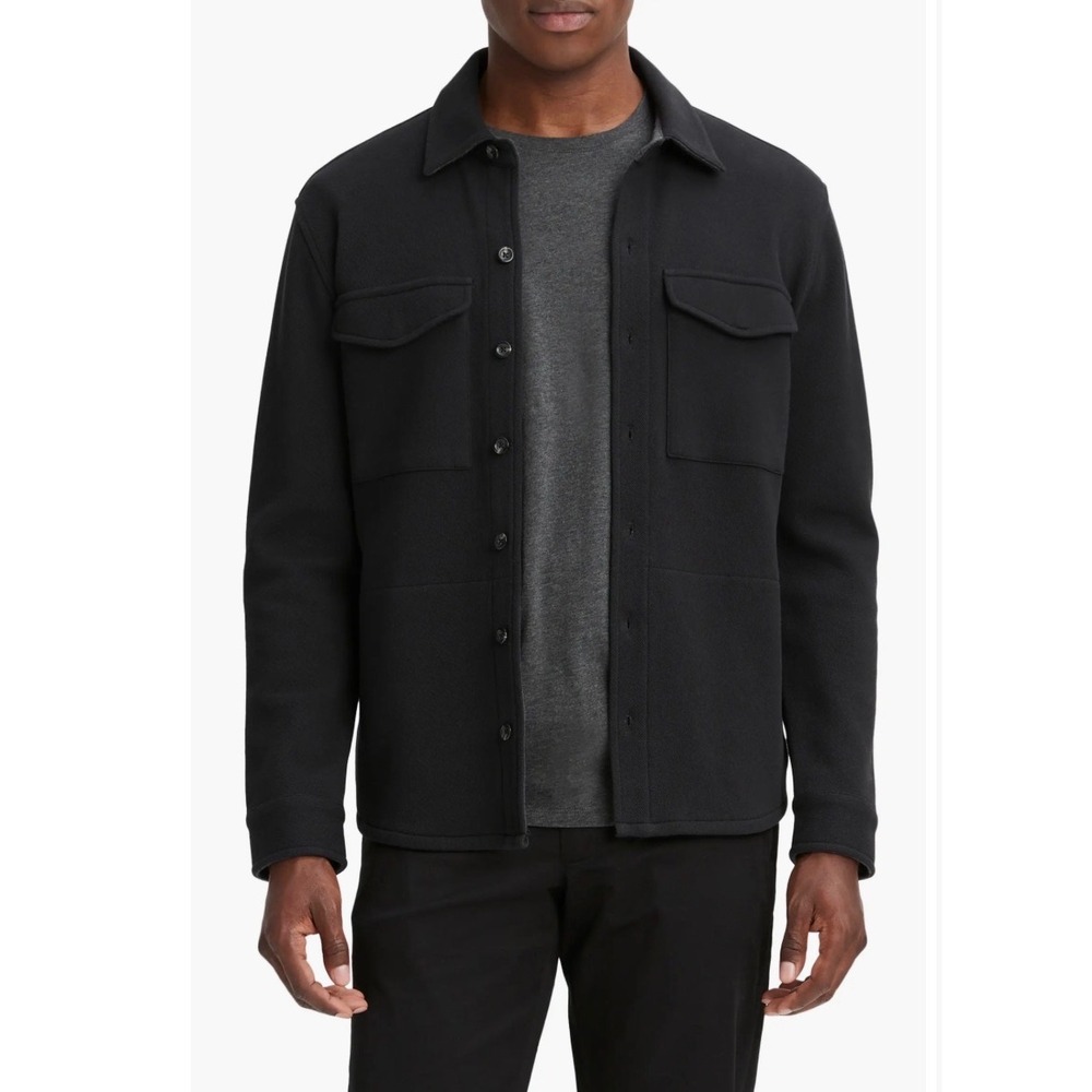 Vince‎ Double Knit Shirt Jacket Mens XL Black Cotton Blend Shirt Jacket